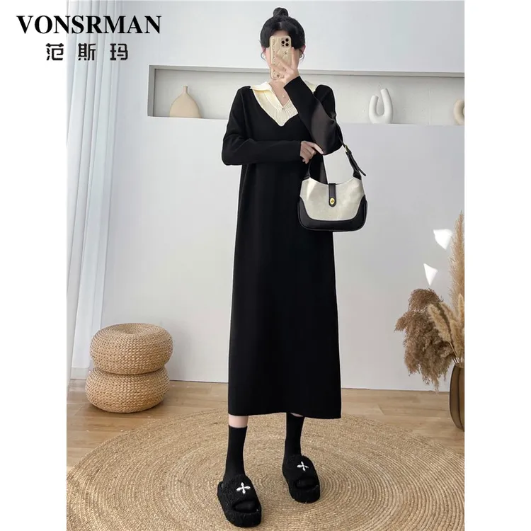 VONSRMAN慵懒风宽松连衣裙2025新款秋冬时尚高级感气质搭配大衣潮