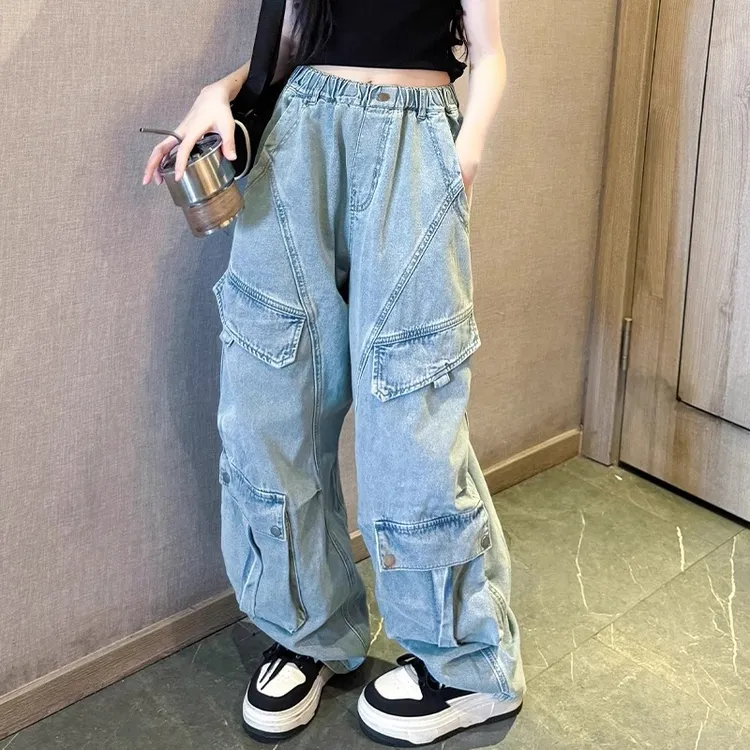 女童秋季工装裤2025新款儿童潮款牛仔裤洋气女孩大童网红炸街夏装