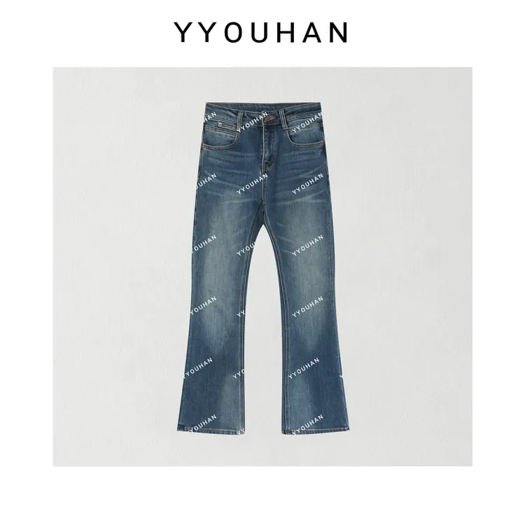 月月 2025秋季高腰显瘦长裤极简风加绒窄版直筒牛仔裤 2510C6773