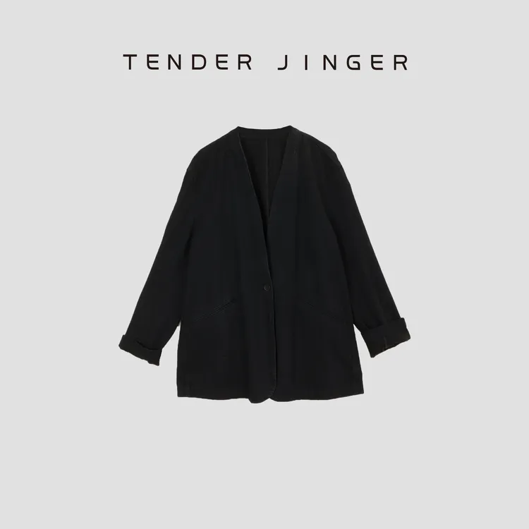 Tender Jinger【岁月印记】气质V领单扣土耳其牛仔外套T53JMJ41278