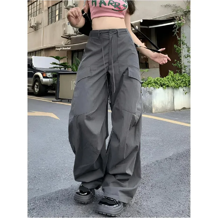 潮流高腰工装裤设计感伞兵裤运动显瘦宽松百搭直筒阔腿裤女款