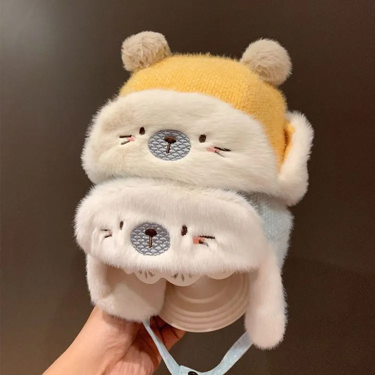 婴儿帽子秋冬可爱超萌婴幼儿毛绒帽女童护耳保暖男宝宝冬雷锋帽Q
