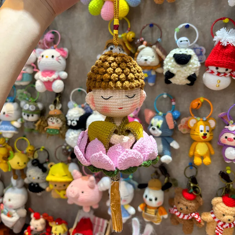 纯手工钩织编织针织莲花小佛成品玩偶车载挂件