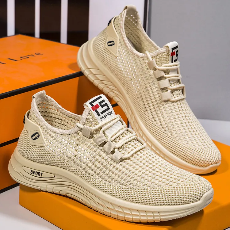 夏季新款男士透气薄款网鞋男韩版潮流懒人一脚蹬鞋男士镂空飞织鞋