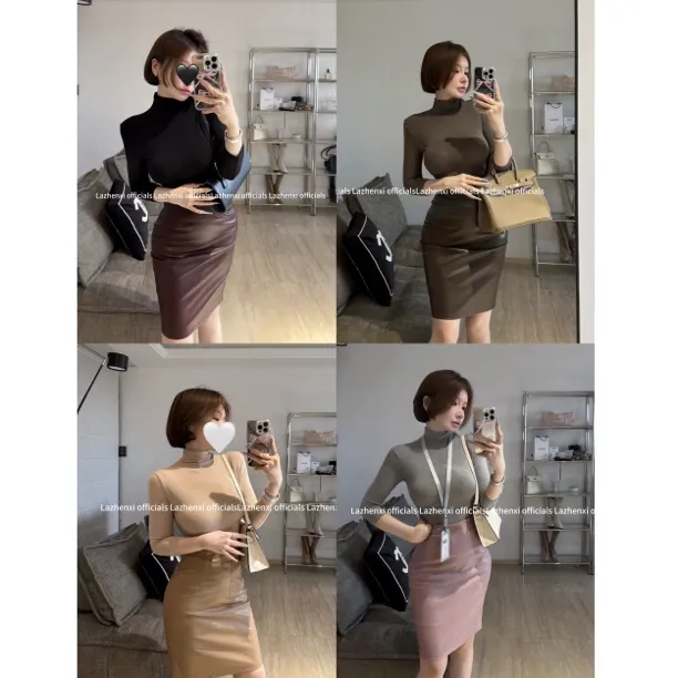 希野逸儿/性感微透显胸大半高领简约显身材中袖打底衫女秋款上衣