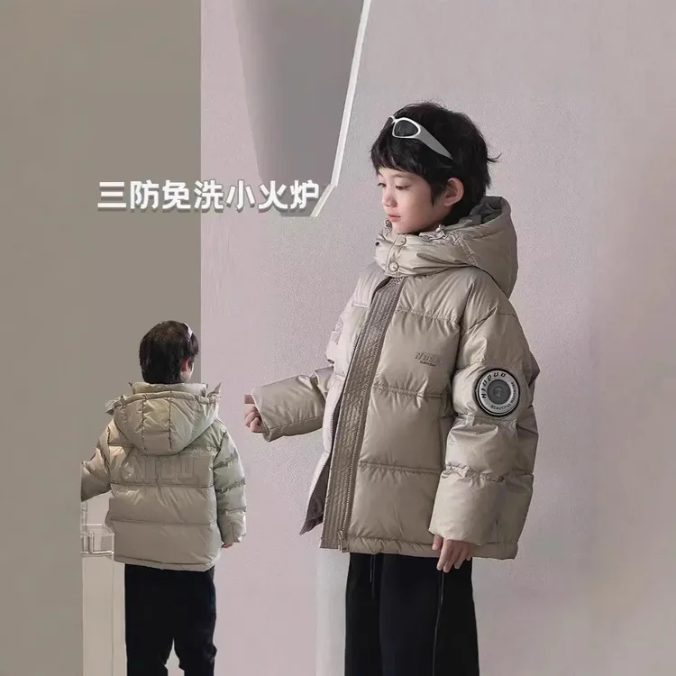 2025新款韩版儿童纯色保暖百搭连帽服男童上衣洋气潮