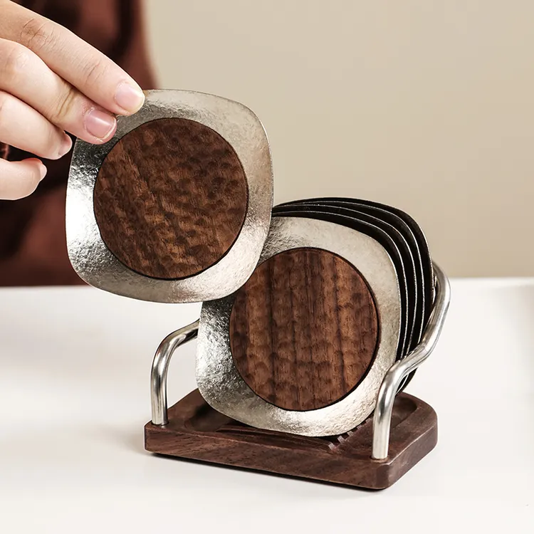 复古家用新钛镶木锤纹杯垫隔热防烫杯托茶道配件简约功夫茶杯垫