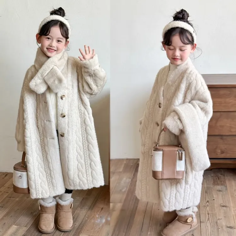 儿童仿皮草2025冬季新款保暖加厚水貂绒大衣女童皮毛一体毛毛外套