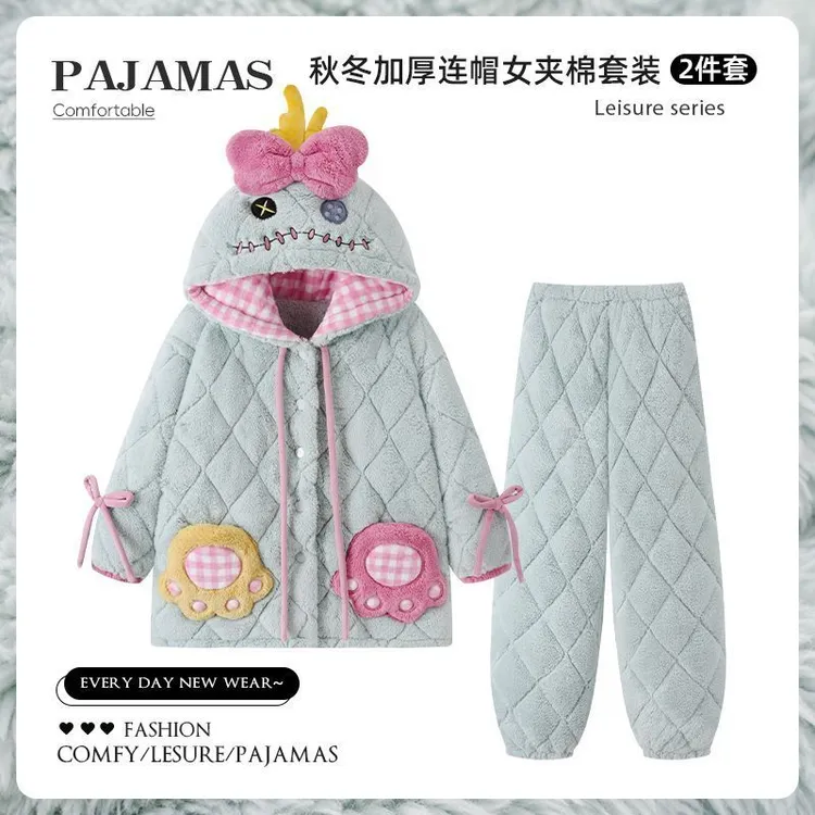 三层夹棉冬季睡衣女款长毛绒珊瑚绒加绒加厚2025年家居服可外穿