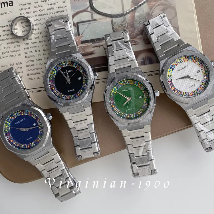 【Virginian1900】男士手表男款石英表防水罗马刻度日历潮钢带腕表商品图