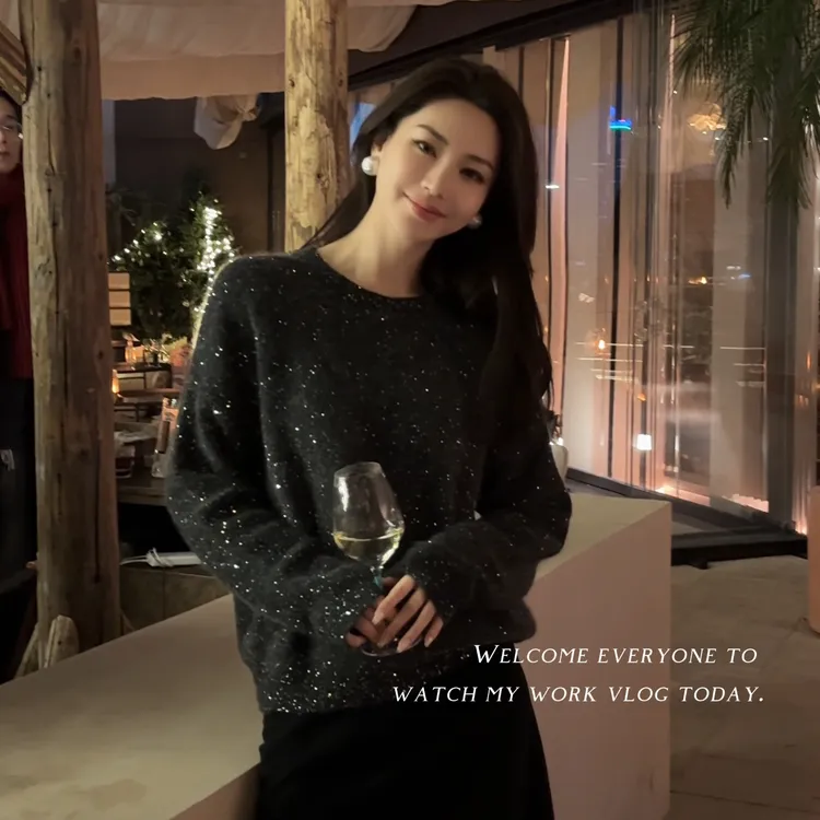 王嬛嬛MsLime 【满天星】绵羊毛&马海毛珠片宽松秋冬毛衫HD2D0076