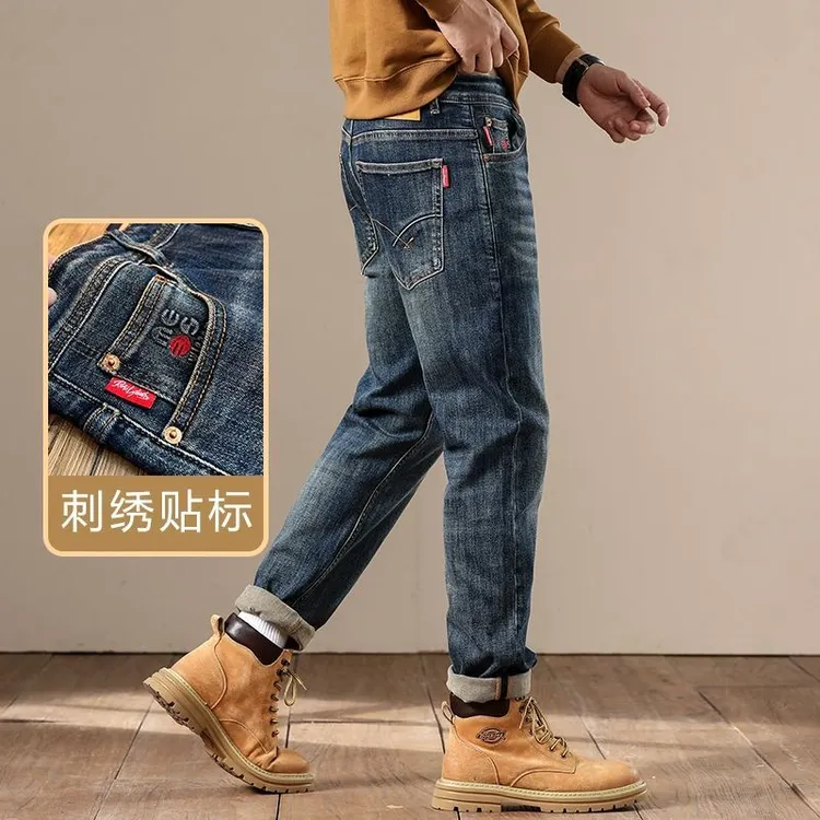 美式高端品质牛仔裤男2025秋冬新款修身小直筒潮流休闲小脚长裤子