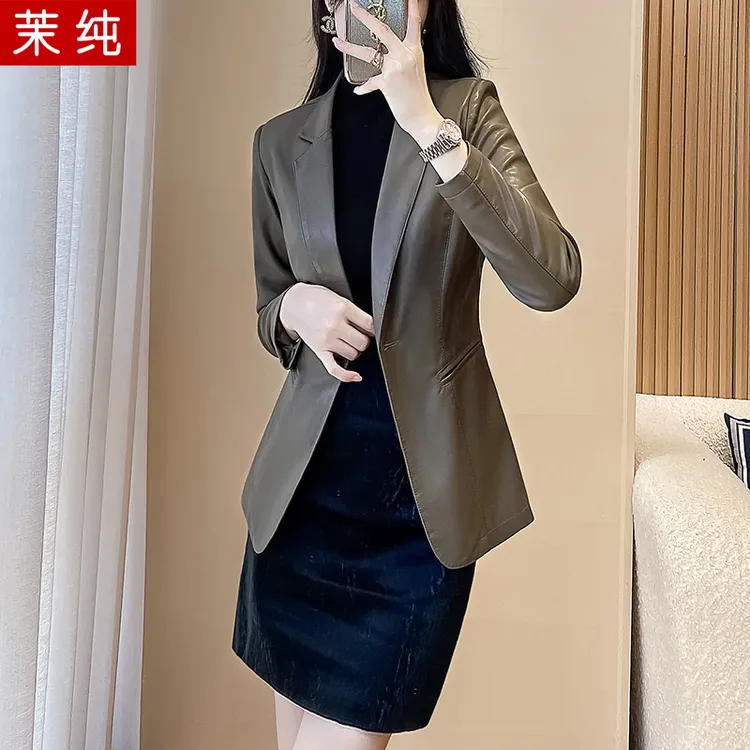 皮衣外套女春季新款咖色美式复古夹克高级感中长款今年流行小西服