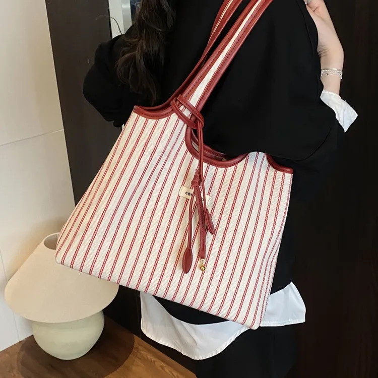 韩版小众条纹腋下包包女2025新款时尚洋气手提单肩包大容量托特包