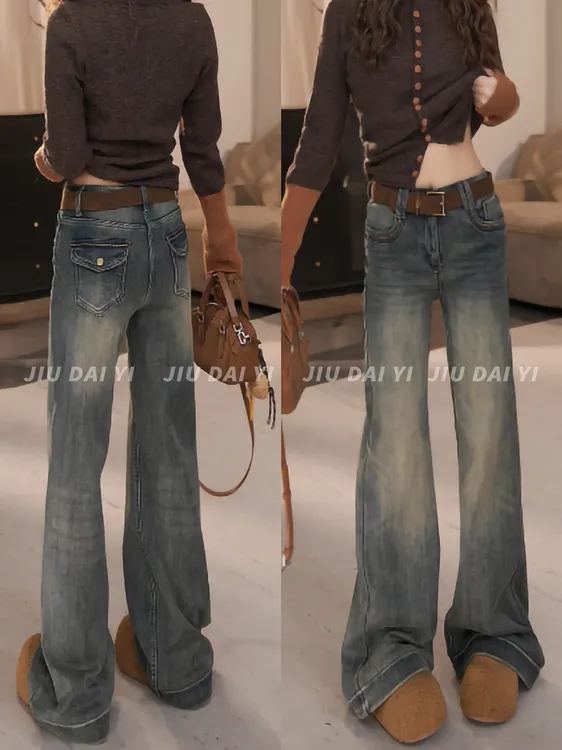 玖黛衣【做旧牛仔】冬季加绒做旧微喇牛仔裤NZP47241Y NZP47242Y