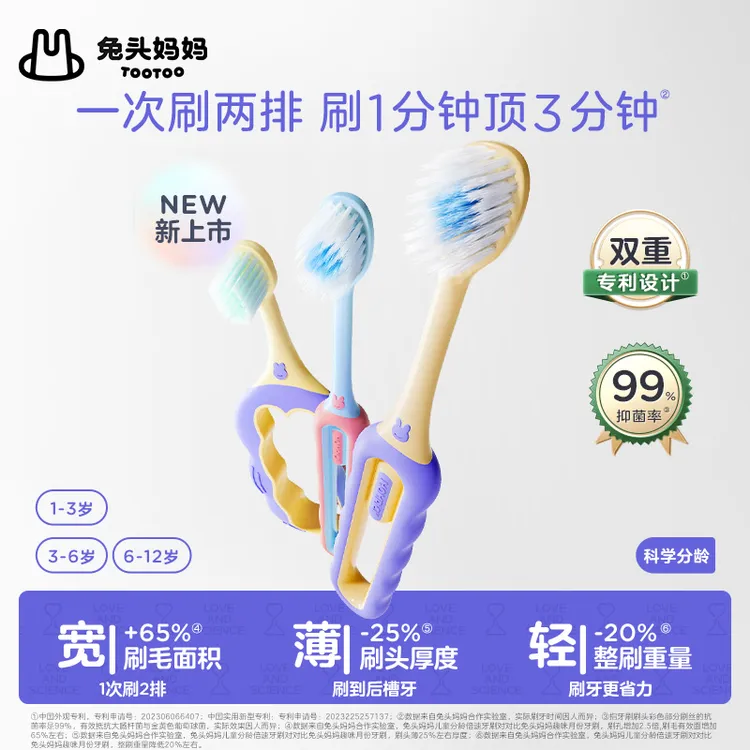 兔头妈妈儿童牙刷分龄牙刷儿童专用牙刷软毛牙刷宝宝牙刷倍速款