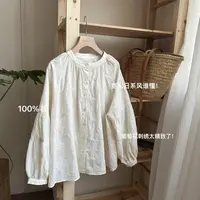 小文姐 W1166-小葡萄圆领提花娃娃衬衫女韩版宽松棉上衣外穿衬衣