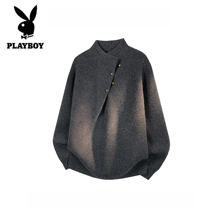 花花公子老钱风针织衫男款百搭休闲打底衫cleanfit高级感立领毛衣