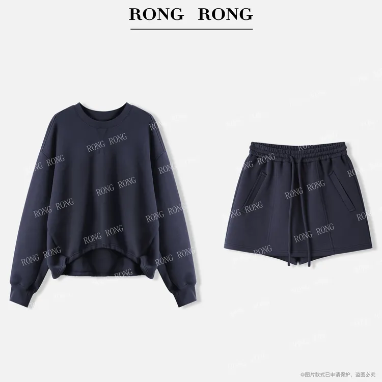 溶溶【简系少女】RONGRONG 圆领空气感休闲慵懒风卫衣套装W-Z0409