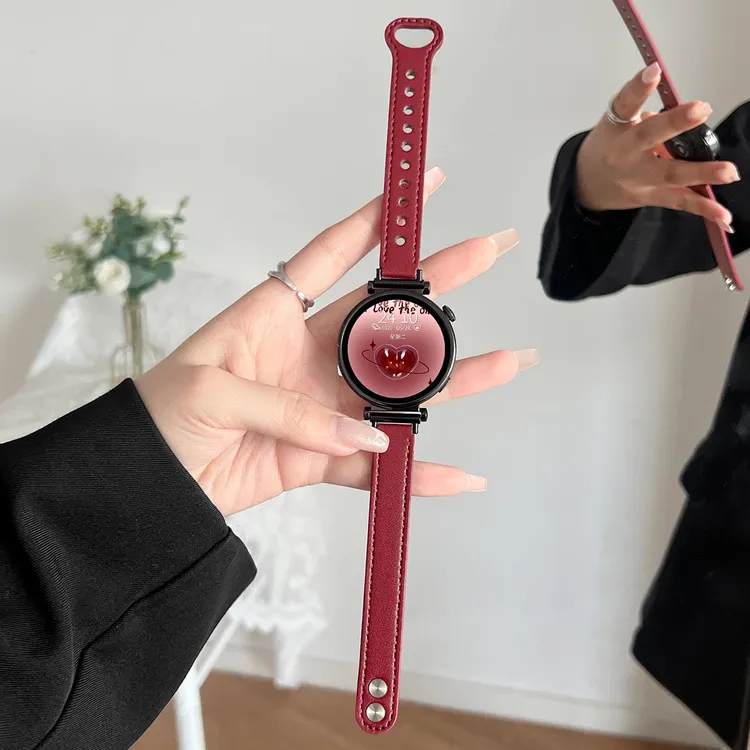学长家适用华为watch gt6表带新款酒红色watchgt5皮质表带watch5