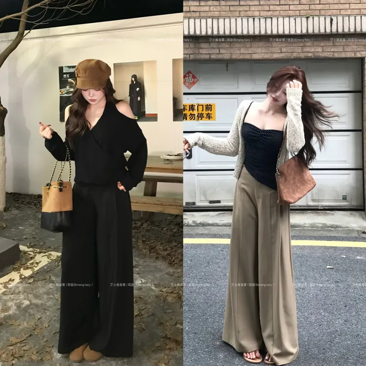 萌面侠芝士现货【雅痞老钱裤】出游服装女长裤百搭老钱风女装6554