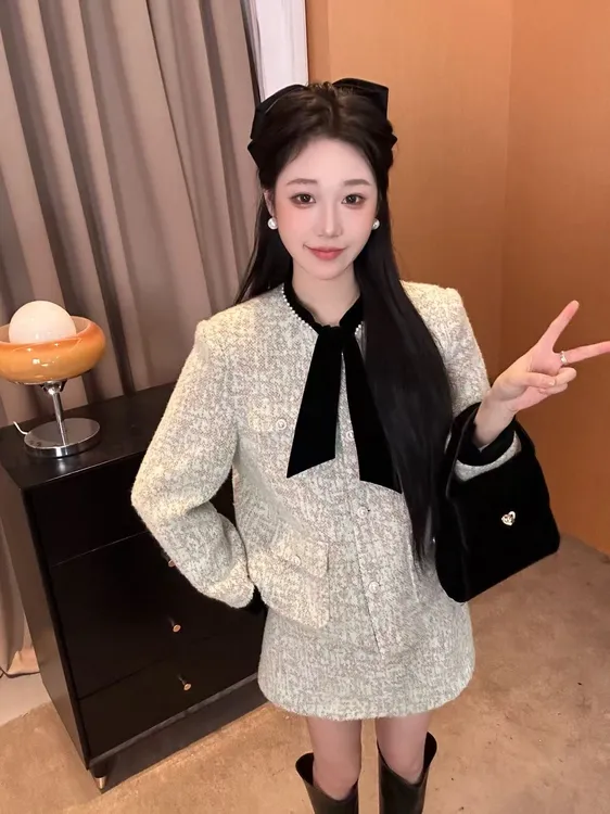 周【青柠森林】NEW  秋冬毛呢羽绒内胆套装 气质温柔森系千金风显瘦