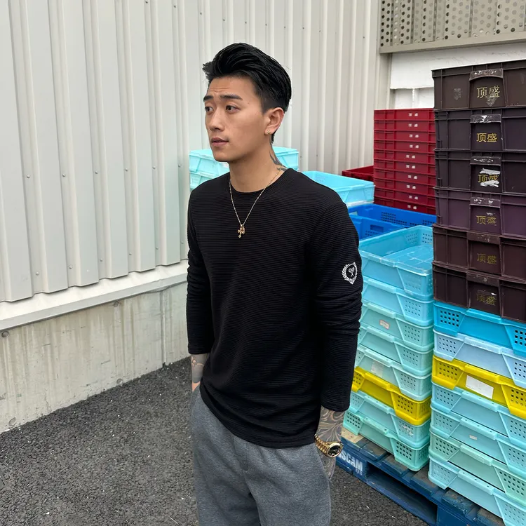 ADGC长袖刺绣圆领男士T恤秋冬季打底衫简约百搭上衣内搭