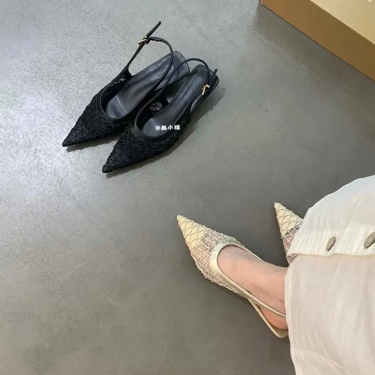 2025夏季新款小猫跟透气网纱镂空凉鞋韩版尖头渔网包头显瘦高跟鞋