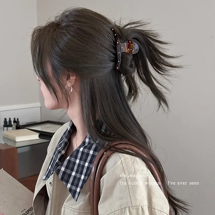 彩色水钻醋酸一字抓夹大号发量大发夹女百搭气质半扎发鲨鱼夹头饰