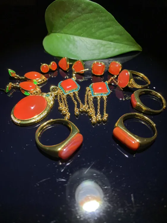 【组合】保山镶嵌耳饰戒指挂坠饰品佩戴保养天然满肉红润饱满