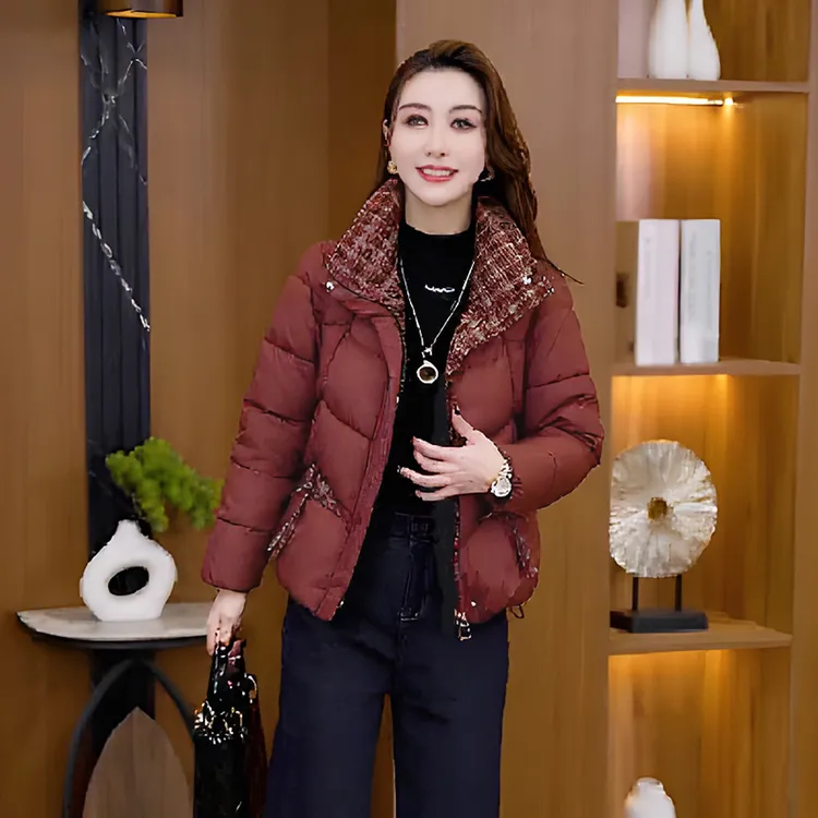 复古休闲女冬季棉服拼接加厚棉衣女装保暖棉袄冬装外套