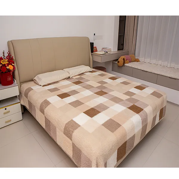 咖白格子波西米亚卧室沙发毯休闲毯绒毛毯午睡毯冬季加绒毛毯盖被