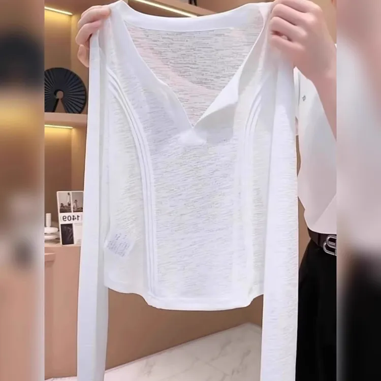 芯娇晴时尚减龄冰丝长袖防晒针织衫2025夏季轻薄微透t恤上衣女士