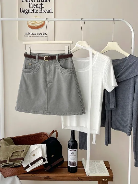 Hjie- 韩版高腰显瘦A字半身裙女洗水棉百搭休闲短裙