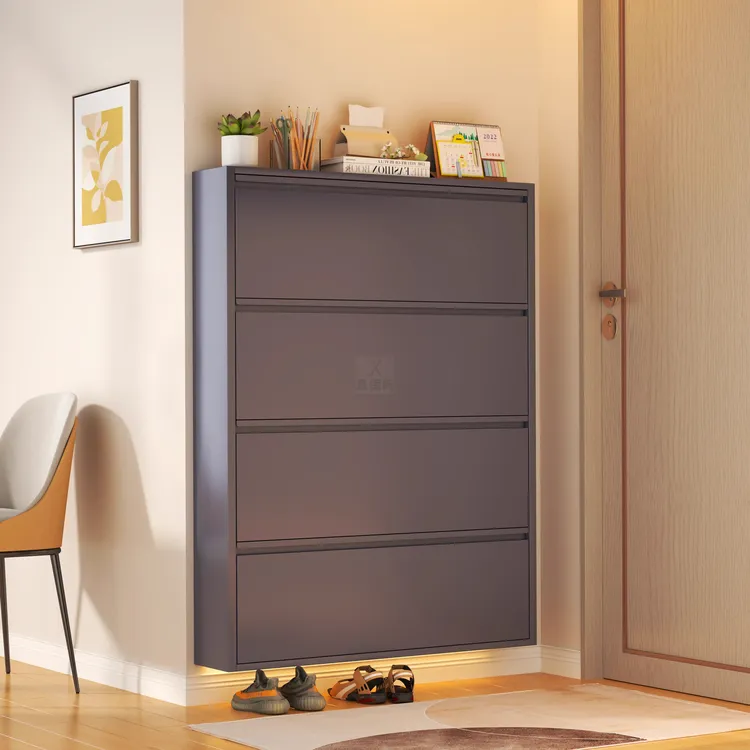 12-15cm超薄款钢制鞋柜家用极窄入户门口靠墙一体玄关翻斗小鞋柜