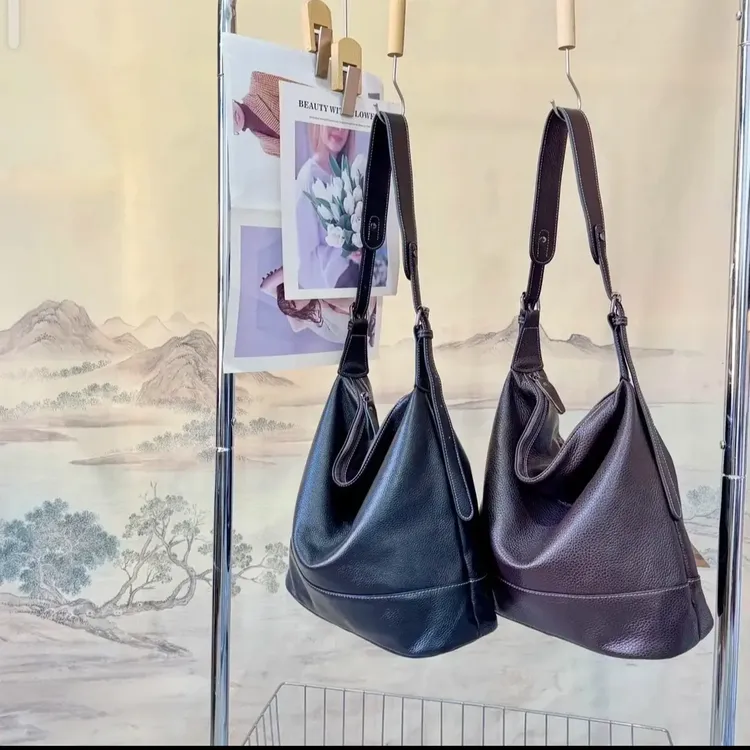 明星同款塌塌包进口牛皮双耳水桶包女大容量通勤包单肩斜挎包9909