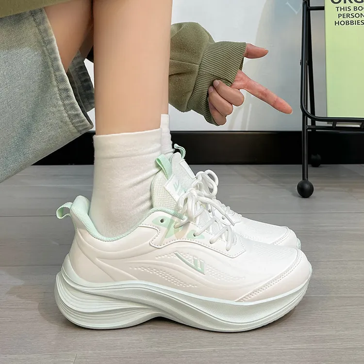 回力薄荷绿皮面运动鞋女2025秋季新款时尚百搭飞织减震轻便跑步鞋