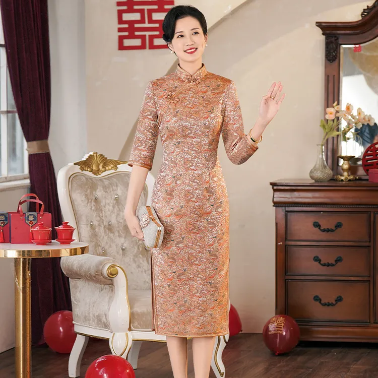 丈母娘喜婆婆服装改良旗袍年轻喜妈妈婚宴装结婚礼服平时可穿高端