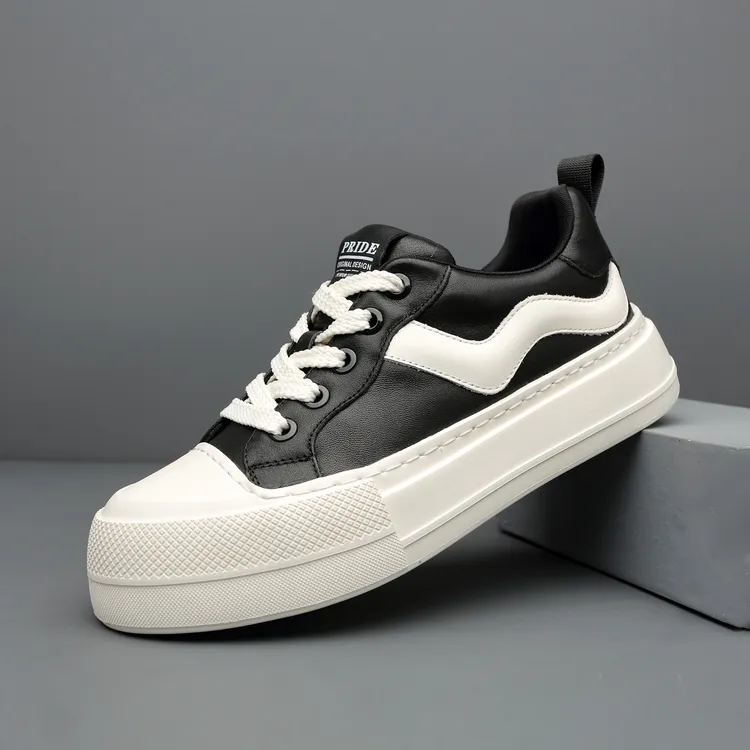 新款头层牛皮厚底小白鞋男增高软底休闲百搭简约时尚真皮板鞋男
