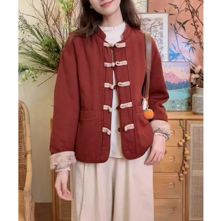新中式复古国风双面穿显瘦棉服女秋冬季新款设计感盘扣棉衣短外套