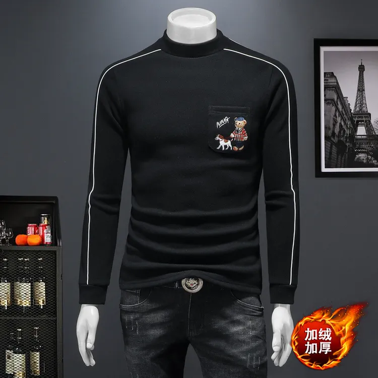 蒂斯派尔加绒加厚卫衣男刺绣冬季新款打底衫保暖半高领保暖高级感