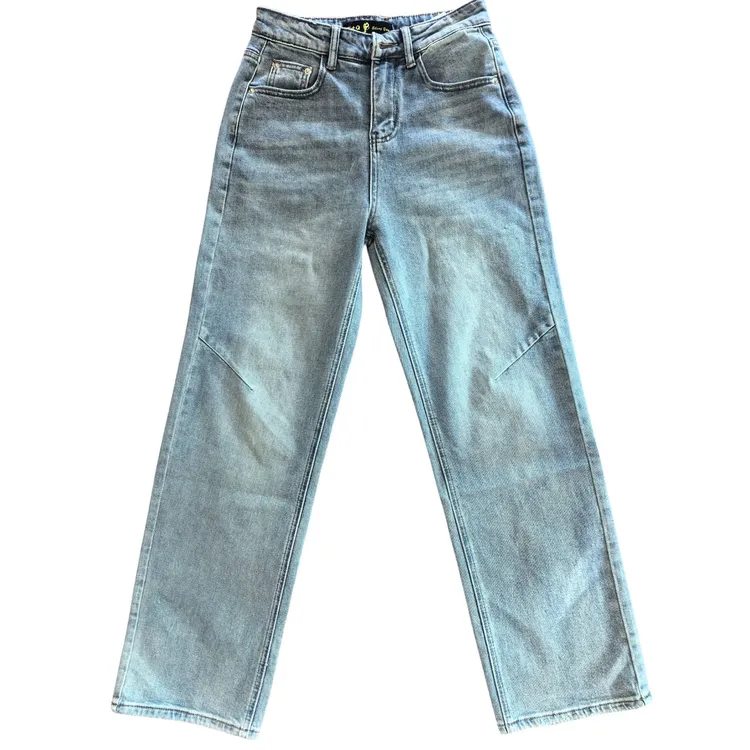 蓝色直筒压折牛仔裤高腰显瘦舒适511041