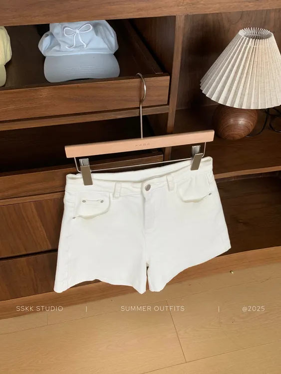 KMZY/KMZY山_山【甜心手册】微胖韩版休闲水洗棉高腰阔腿时髦短裤女