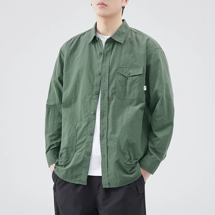保罗2025秋冬季新款多口袋休闲百搭男士长袖衬衫日系复古宽松上衣