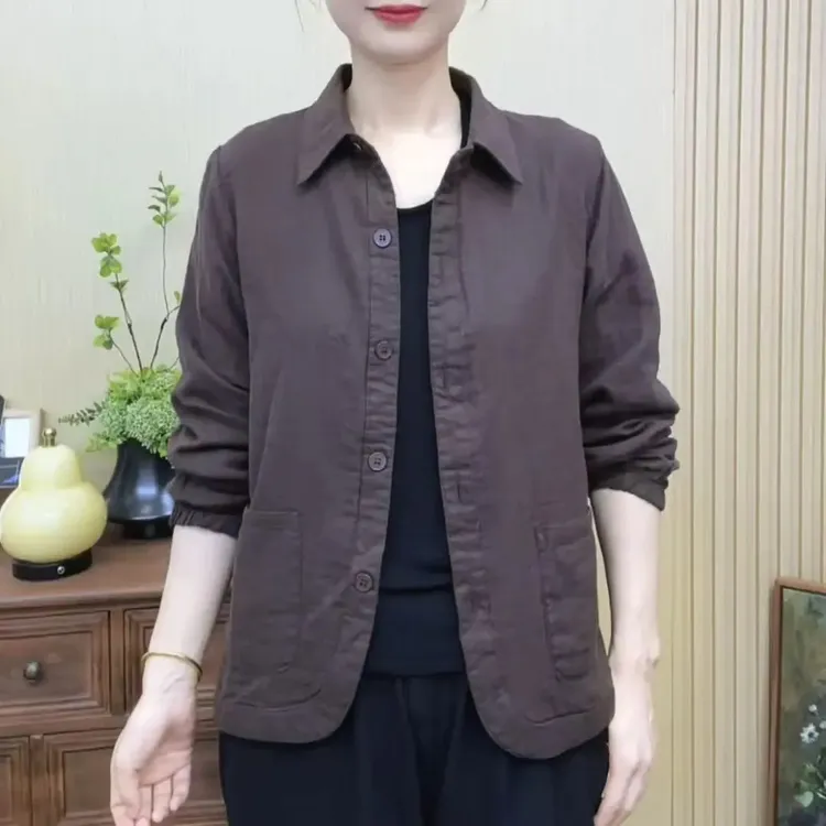 2025新款纯色短外套秋季时尚长袖宽松百搭妈妈装