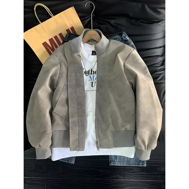 美式扎染pu皮衣棉服男款冬季加绒加厚保暖立领防寒机车服棉衣外套