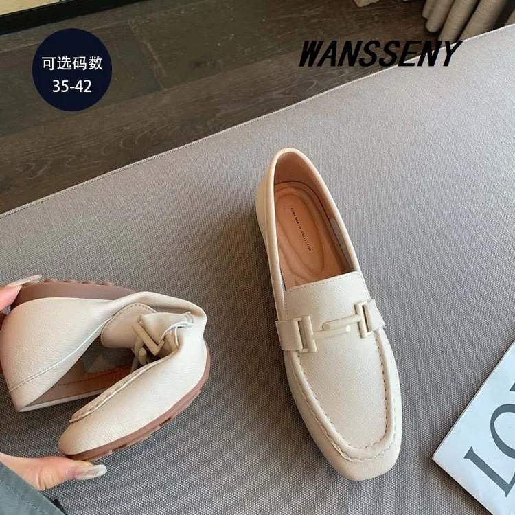 WANSSENY2025韩版新款软底乐福鞋女春夏一脚蹬方头豆豆鞋女士单鞋