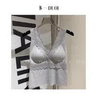 多一“深V美背”2025冬季V领拼接蕾丝宽肩内搭带胸垫一体吊带美背