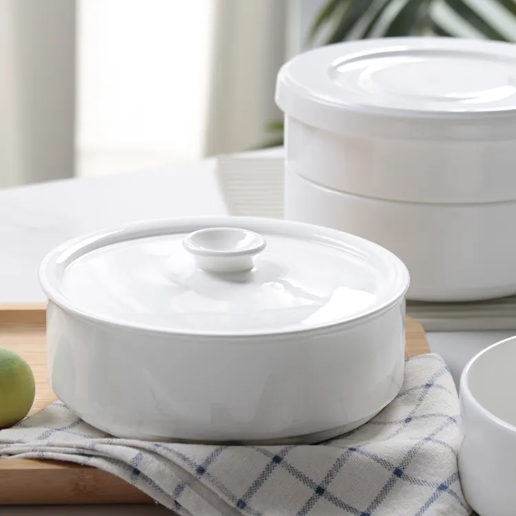 纯色休闲风釉下彩大号盘白瓷陶瓷圆形带盖蒸盘汤碗如意盖盘家用