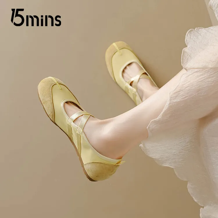 Y【15mins】黄色玛丽珍女鞋2025夏新款软底浅口单鞋平底孕妇德训鞋